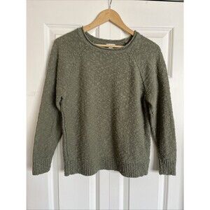 LL Bean Midweight Cotton Slub Rollneck Sweater Womens M Petite Green Pullover